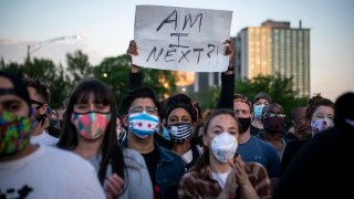 Demonstrators take part in a protest in Uptown neighborhood of Chicago, the United States, June 1, 2020.