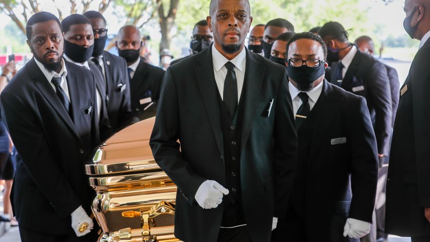 Pallbearers bring the casket into the church for the funeral for George Floyd at The Fountain of Praise church on June 9, 2020 in Houston, Texas. Floyd died after being restrained by Minneapolis Police officers on May 25.