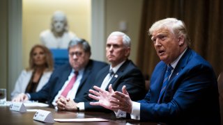President Donald Trump, right, speaks during a meeting in Washington, D.C., on Monday, June 15, 2020.