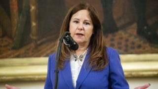 Second Lady Karen Pence speaks during an event in the East Room of the White House in Washington, D.C., U.S., on Wednesday, June 17, 2020. President Donald Trump announced the Roadmap to Empower Veterans and End a National Tragedy of Suicide (PREVENTS), developed by an interagency task force established under Executive Order 13861.