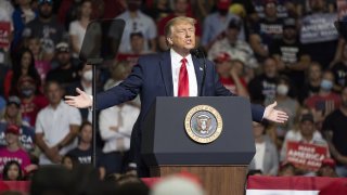 In this June 20, 2020, file photo, U.S. President Donald Trump speaks during a rally in Tulsa, Oklahoma.