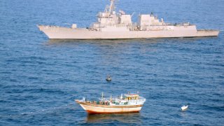 In this handout provided by the U.S. Navy, the guided-missile destroyer USS Kidd is seen on Jan. 5, 2012, in the Arabian Sea.