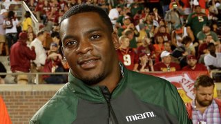 Miami Hurricanes Alumni Clinton Portis at the game against the Florida State Seminoles at Doak Campbell Stadium on Bobby Bowden Field on November 2, 2013 in Tallahassee, Florida.