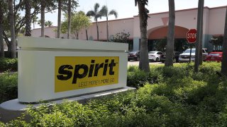 A sign is seen outside of the Spirit Airlines headquarters building on May 9, 2017 in Miramar, Florida.
