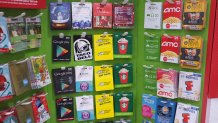 Store rack willed with gift cards