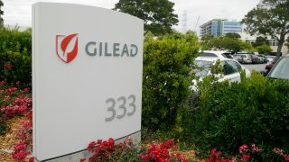 This photo taken Thursday, July 9, 2015, is the headquarters of Gilead Sciences in Foster City, Calif.