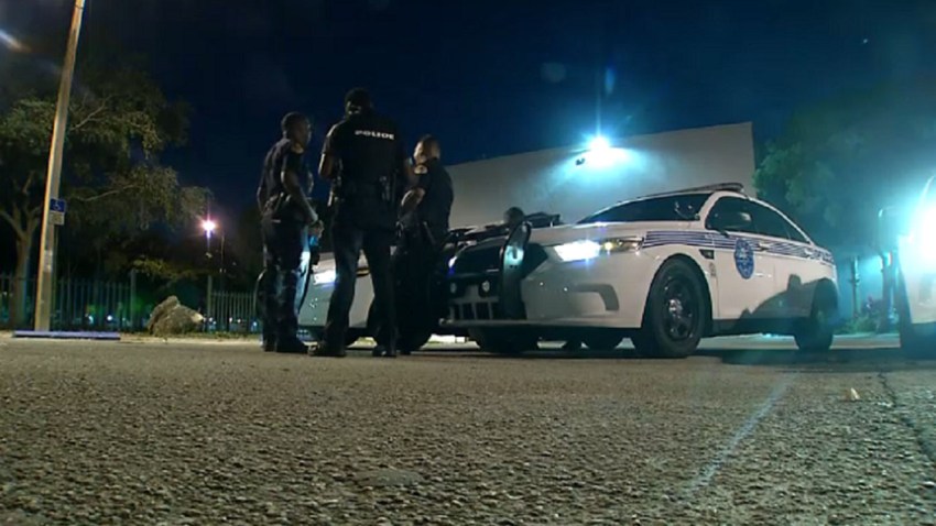 Police Officers Standing in Front of Cruiser Investigator Topper