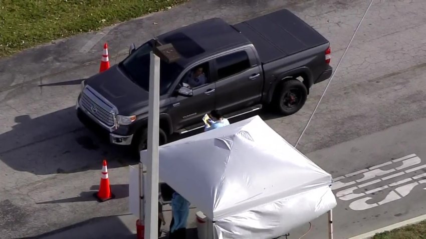 Residents Line Up for Drive Thru Coronavirus Testing in Miami-Dade