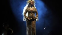 Beyonce takes the stage for the first time since announcing she is pregnant with twins.