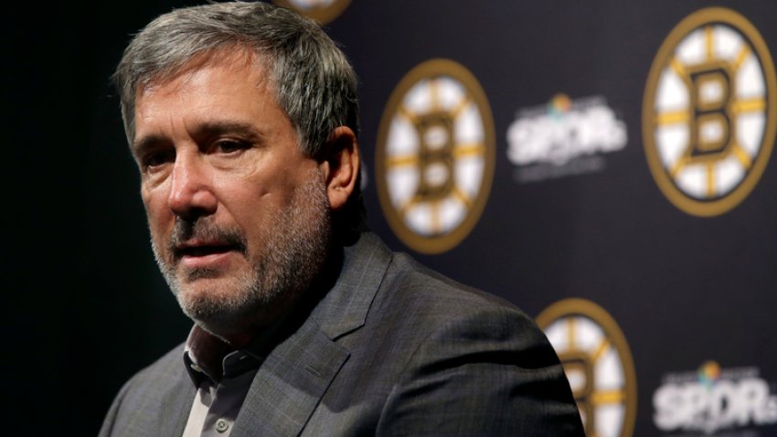 Boston Bruins President Cam Neely speaks to reporters during the hockey teams end-of-season news conference, Tuesday, June 18, 2019, in Boston. The Bruins lost to the St. Louis Blues in Game 7 of the NHL hockey Stanley Cup, Wednesday, June 12, 2019, in Boston. (AP Photo/Steven Senne)