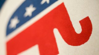 The elephant, a symbol of the Republican Party, on in a rug in the lobby of the Republican Party's headquarters in Washington