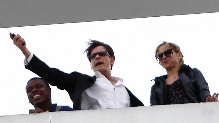 Charlie Sheen and Natalie Kenly at the Live Nation headquarters
