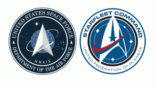The official United States Space Force Logo (L) looks very similar to the StarFleet Command United Federation of Planets logo.