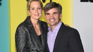 In this Oct. 28, 2019 file photo Ali Wentworth, left, and her husband George Stephanopoulos attend the world premiere of Apple TV+'s "The Morning Show" in New York. Stephanopoulos says he has tested positive for the coronavirus, but is relatively symptom-free. He said on Monday's "Good Morning America" show that other than a brief backache and diminished sense of smell, he's been feeling fine. His wife, journalist Ali Wentworth, has the disease and has said she's never felt sicker.