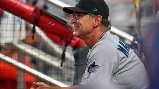 ATLANTA, GA AUGUST 21: Miami manager Don Mattingly looks on from the dugout during the MLB game between the Miami Marlins and the Atlanta Braves on August 21st, 2019 at SunTrust Park in Atlanta, GA. (Photo by Rich von Biberstein/Icon Sportswire via Getty Images)