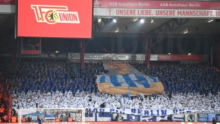 1. FC Union Berlin - Hertha BSC in the Alte Försterei. Herthas fans sit in the guest block of the stadium.