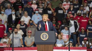 U.S. President Donald Trump speaks during a rally in Tulsa, Oklahoma, U.S., on Saturday, June 20, 2020. Trump's first campaign rally since the coronavirus pandemic took hold in the U.S. drew far fewer supporters than the president and his advisers had predicted, a downbeat end to a day of controversy over efforts to oust a top prosecutor in New York.