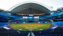 Toronto Blue Jays players take part in an intrasquad game at Rogers Centre on July 9, 2020 in Toronto, Canada