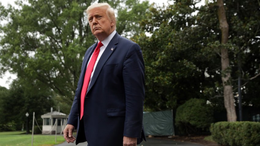 WASHINGTON, DC – JULY 31:  U.S. President Donald Trump comes out from the residence prior to a Marine One departure from the South Lawn of the White House July 31, 2020 in Washington, DC. President Trump is travelling to Florida to attend campaign events and a COVID-19 response and storm preparedness roundtable. (Photo by Alex Wong/Getty Images)