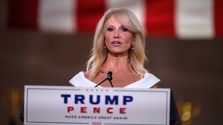 Outgoing Counselor to US President Donald Trump, Kellyanne Conway, addresses the Republican National Convention in a pre-recorded speech at the Andrew W. Mellon Auditorium in Washington, DC, on August 26, 2020.