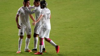 FORT LAUDERDALE, FLORIDA – AUGUST 22: Julian Carranza #21 of Inter Miami FC celebrates with Dylan Nealis #18 and Rodolfo Pizarro #10 after a second goal during a game against Orlando City SC at Inter Miami CF Stadium on August 22, 2020 in Fort Lauderdale, Florida. (Photo by Mark Brown/Getty Images)