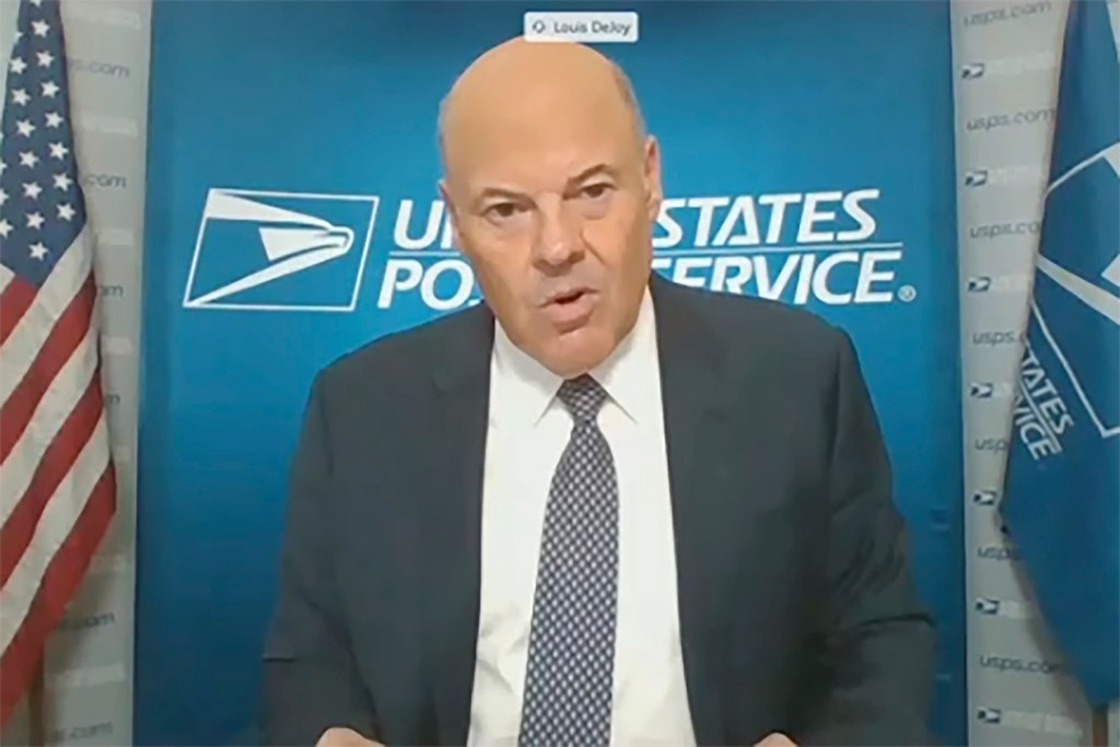 In this image from video, U.S. Postmaster General Louis DeJoy testifies during a virtual hearing before the Senate Governmental Affairs Committee on the U.S. Postal Service during COVID-19 and the upcoming elections, Friday, Aug. 21, 2020 on Capitol Hill in Washington.