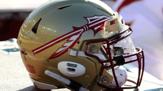 CHESTNUT HILL, MA – NOVEMBER 09: Florida State Seminole’s helmet on the sideline during the Boston College vs. Florida State Game at Boston College Alumni Stadium in Chestnut Hill, MA on November 9, 2019. (Photo by Malcolm Hope/Icon Sportswire via Getty Images)