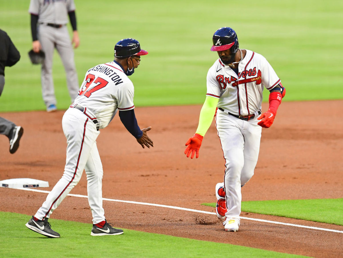 Fans cheer as Marcell Ozuna of the Atlanta Braves hits his second News  Photo - Getty Images