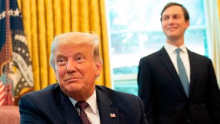 President Donald Trump and his senior advisor and son-in-law Jared Kushner in the Oval Office of the White House in Washington, D.C., Sept. 11, 2020.