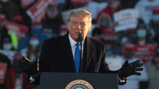 President Donald Trump speaks during a campaign rally at the LaCrosse Fairgrounds Speedway on October 27, 2020 in West Salem, Wisconsin.