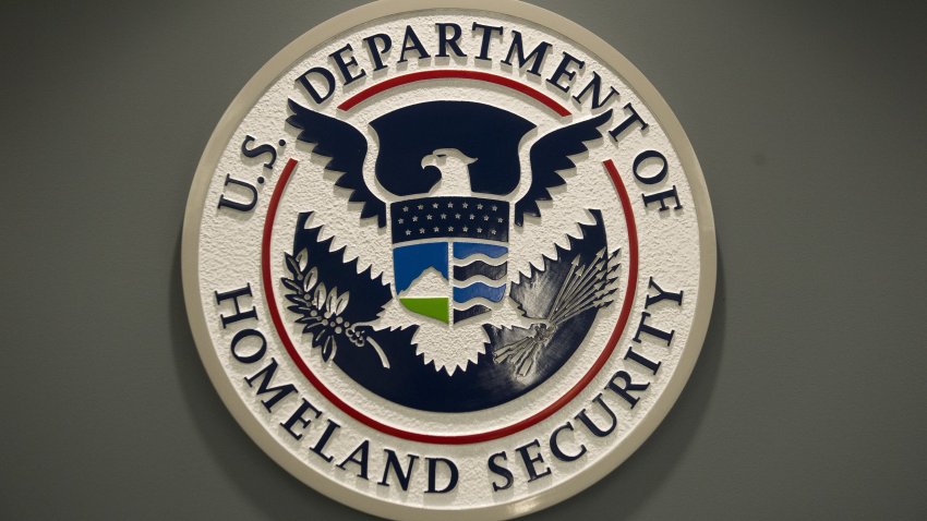 The seal of the Department of Homeland Security is seen at US Immigration and Customs Enforcement in Washington, DC, February 25, 2015