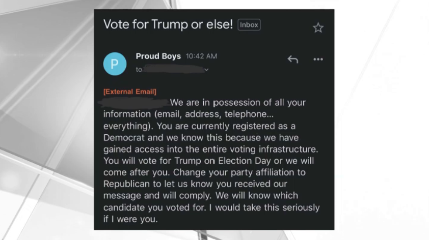 Unknown Group Posing as Proud Boys Sends Threatening Emails Targeting Democratic Voters – NBC 6 South Florida