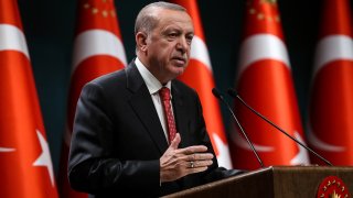 Turkish President Recep Tayyip Erdogan delivers a speech following a cabinet meeting, in Ankara, on June 9, 2020.
