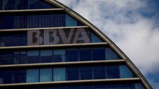 The headquarters of the Spanish bank BBVA are seen in Madrid, Spain.