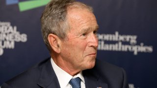 Former U.S. President George W. Bush listens speaking during the Bloomberg Global Business Forum in New York, U.S., on Wednesday, Sept. 25, 2019.