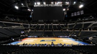 General view of Bankers Life Fieldhouse before The University of Michigan takes on the University of Louisville during the 2017 NCAA Men's Basketball Tournament, March 19, 2017, in Indianapolis, Indiana.