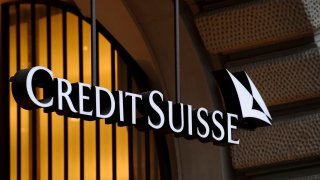 The logo of Swiss banking giant Credit Suisse in Zurich.