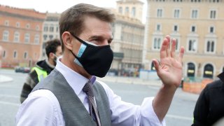 Actor Tom Cruise on the set of the film “Mission Impossible 7” in Piazza Venezia, Rome on November 29th 2020.