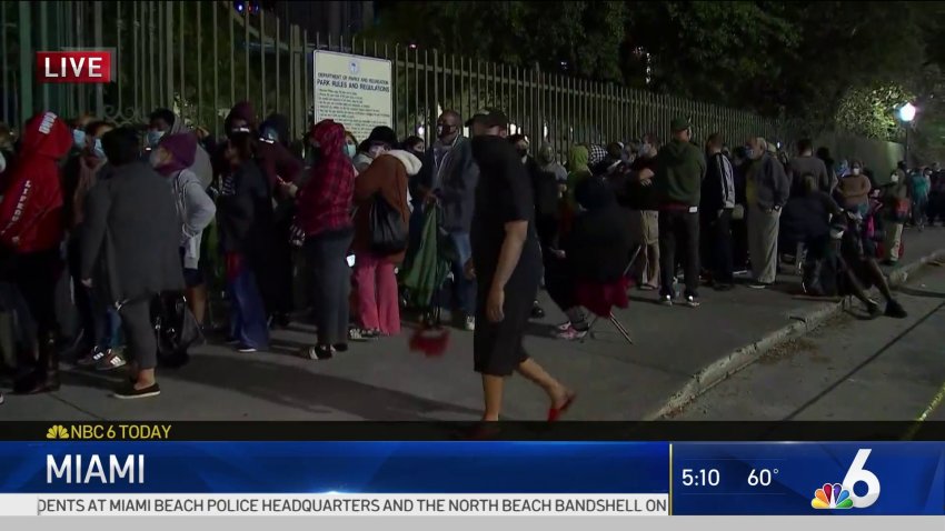 Long Lines Waiting for Food Card Distribution Event in Miami