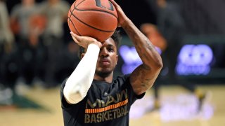 CORAL GABLES, FL – FEBRUARY 15: Miami guard Chris Lykes (0) warms up prior to the game as the University of Miami Hurricanes faced the Wake Forest University Demon Deacons on February 15, 2020, at the Watsco Center in Coral Gables, Florida. (Photo by Samuel Lewis/Icon Sportswire via Getty Images)