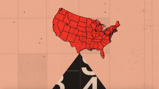 Photo illustration of a map of the United States teetering.