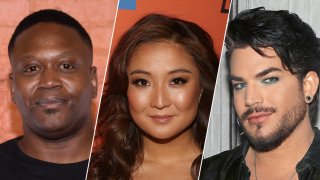 This combination of file photos shows from left to right, Tituss Burgess, Ashley Park and Adam Lambert.