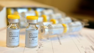 Vials of Johnson & Johnson’s Janssen coronavirus disease (COVID-19) vaccine candidate are seen during the Phase 3 ENSEMBLE trial in an undated photograph.