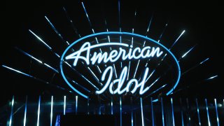 In this July 29, 2018, file photo, an illuminated American Idol sign is displayed during the American Idol Live! 2018 tour at the Orleans Arena in Las Vegas, Nevada.