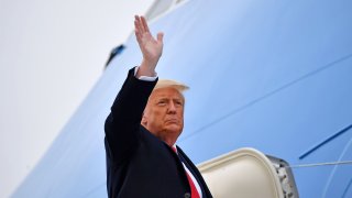 US President Donald Trump boards Air Force One before departing Harlingen, Texas on January 12, 2021.