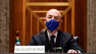 WASHINGTON, DC - JANUARY 19: Alejandro Mayorkas, nominee to be Secretary of Homeland Security, testifies during a Senate Homeland Security and Governmental Affairs confirmation hearing on Capitol Hill on January 19, 2021 in Washington, DC.