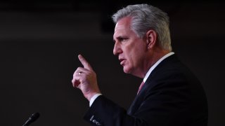 In this Jan. 21, 2021, file photo, U.S. House Minority Leader, Kevin McCarthy, Republican of California, speaks during his weekly press briefing on Capitol Hill in Washington, D.C.