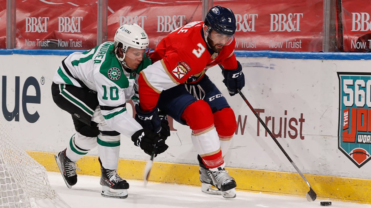 Florida Panthers defenseman Aaron Ekblad (5) warms up before an NHL hockey  game against the Dallas Stars, Monday, Feb. 22, 2021, in Sunrise, Fla. (AP  Photo/Lynne Sladky Stock Photo - Alamy