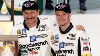 Dale Earnhardt, Sr. Poses With Dale Earnhardt, Jr.