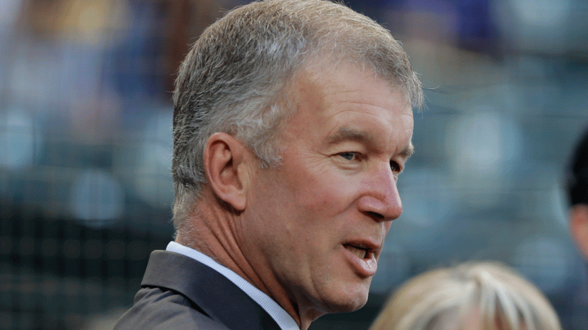 In this Aug. 3, 2018, file photo, Seattle Mariners president Kevin Mather stands on the field before the team's baseball game against the Toronto Blue Jays in Seattle. Mather apologized late Sunday night, Feb. 21, 2021, for comments made during a recent online event where he expressed opinions about organizational strategy, personnel moves and club finances.